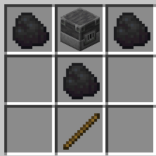 In row 1(top), one coal to left blast furnace in middle and coal right in row2, coal in middle. In row3 stick in below coal